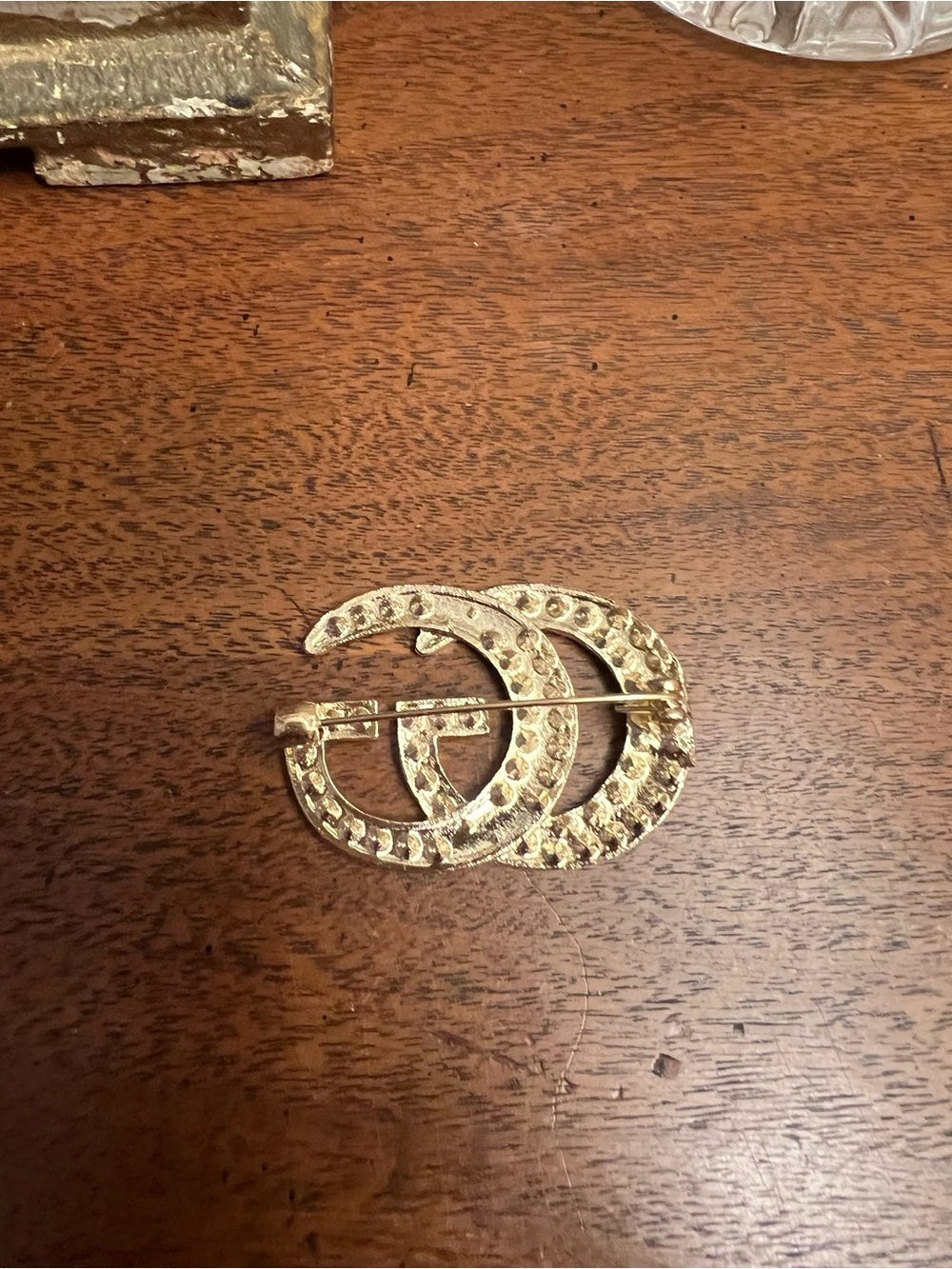 Fashion GG Gold Brooch with Crystal Accents NWT - Picture 5 of 5